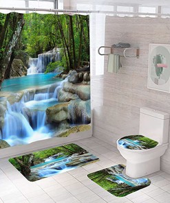 Spring Forest Waterfall Shower Curtain For Nature Bathroom Decor
