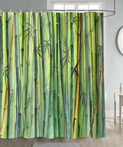 Spring Fresh Jungle Themed Scenery Bamboo Forest Vision Art Print Green Bamboo Shower Curtain For Bathroom Decors
