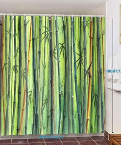 Spring Fresh Jungle Themed Scenery Bamboo Forest Vision Art Print Green Bamboo Shower Curtain For Bathroom Decors