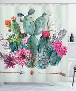 Spring Garden Succulent Shower Curtain, Unique Thorny Plants Bouquet