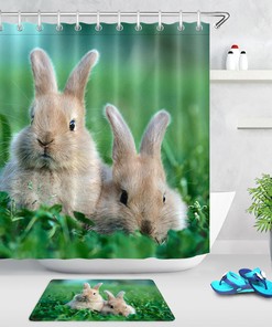 Spring Green Grass Easter Rabbits Shower Curtain For Bathroom Decor