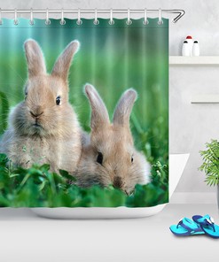 Spring Green Grass Easter Rabbits Shower Curtain For Bathroom Decor