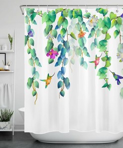 Spring Green Leaves Flower Hummingbird Shower Curtain for Bathroom