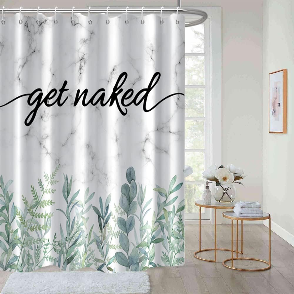Spring Green Leaves Marble Eucalyptus Shower Curtain For Fresh Bathroom Decor