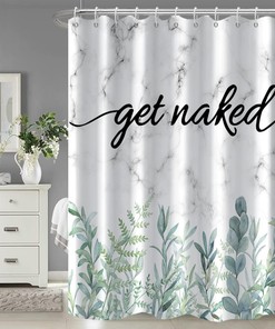 Spring Green Leaves Marble Eucalyptus Shower Curtain For Fresh Bathroom Decor