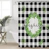 Spring Leaf He Is Risen Buffalo Plaid Easter Shower Curtain With Waterproof Material For Home Bathtub Decor