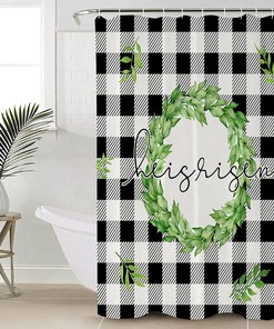 Spring Leaf He Is Risen Buffalo Plaid Easter Shower Curtain With Waterproof Material For Home Bathtub Decor