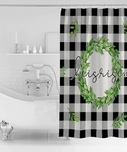 Spring Leaf He Is Risen Buffalo Plaid Easter Shower Curtain With Waterproof Material For Home Bathtub Decor