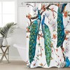Spring Peacock Standing on Tree Branch Shower Curtain - Nature Inspired Bathroom Decor