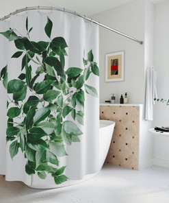 Spring Plant Shower Curtain, Nature Themed Greenery for a Refreshing Bathroom 