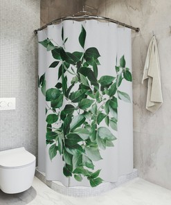 Spring Plant Shower Curtain, Nature Themed Greenery for a Refreshing Bathroom 