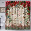 Spring Red Rose Butterfly Floral Shower Curtain for Bathroom Stall Decor 