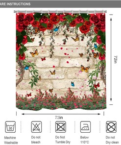 Spring Red Rose Butterfly Floral Shower Curtain for Bathroom Stall Decor