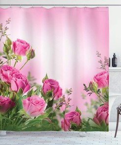 Spring Season Time With Roses Leaves Shower Curtain, Buds Ombre Atmosphere Image Cloth Fabric Bathroom Decors