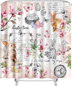 Spring Shower Curtain For Bathroom With Cute Bunny And Butterflies And Curtain Full Size