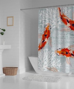 Spring Summer Koi Fish Bathtubs Colorful Shower Curtain for a Refreshing Bathroom