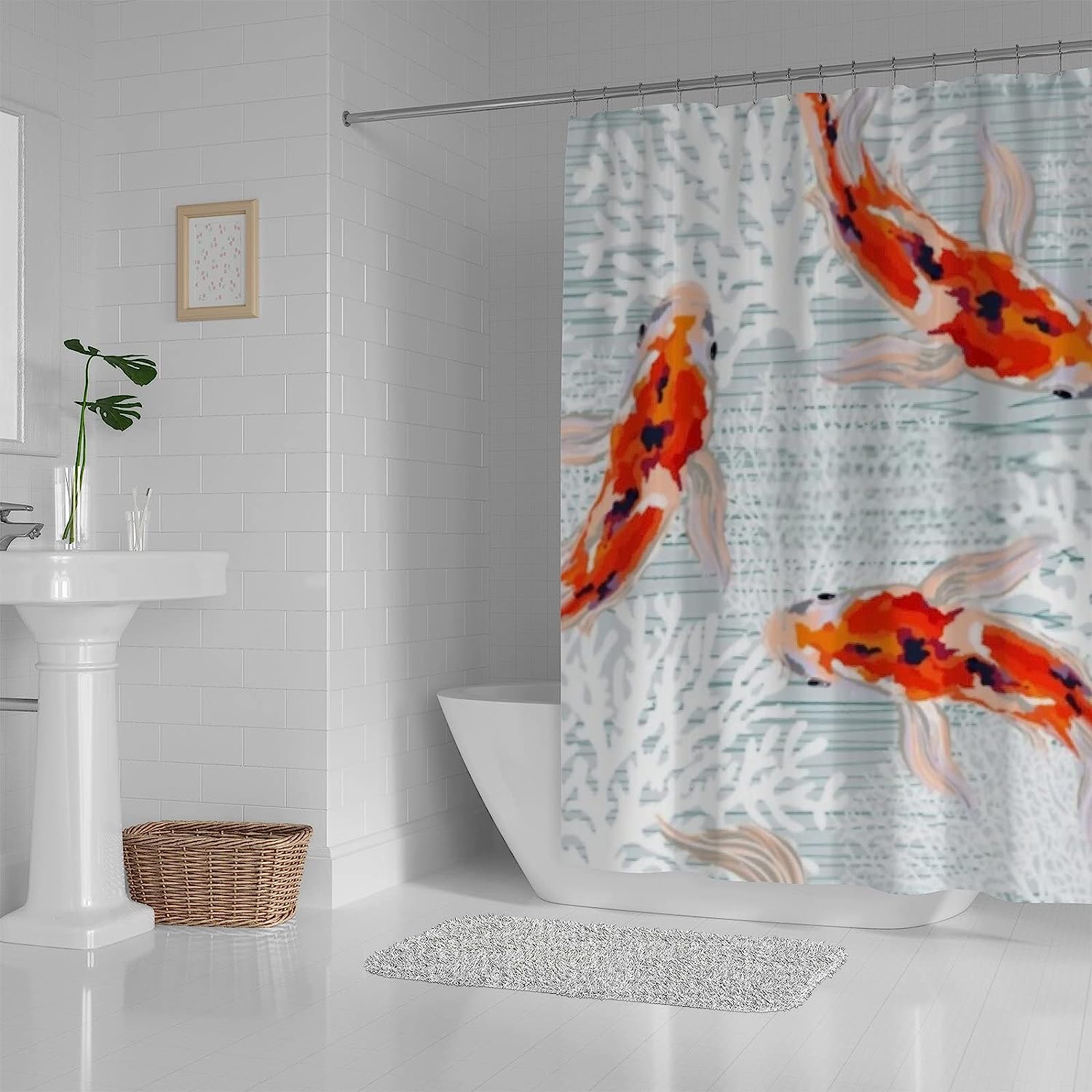 Spring Summer Koi Fish Bathtubs Colorful Shower Curtain for a Refreshing Bathroom