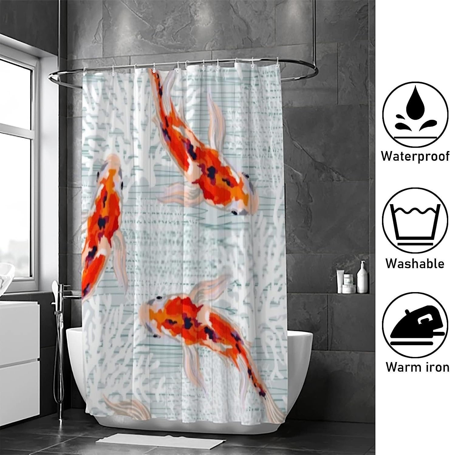 Spring Summer Koi Fish Bathtubs Colorful Shower Curtain for a Refreshing Bathroom