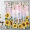 Spring Sunflower and Butterfly on Pink Sky Backdrop Shower Curtain for Bathroom