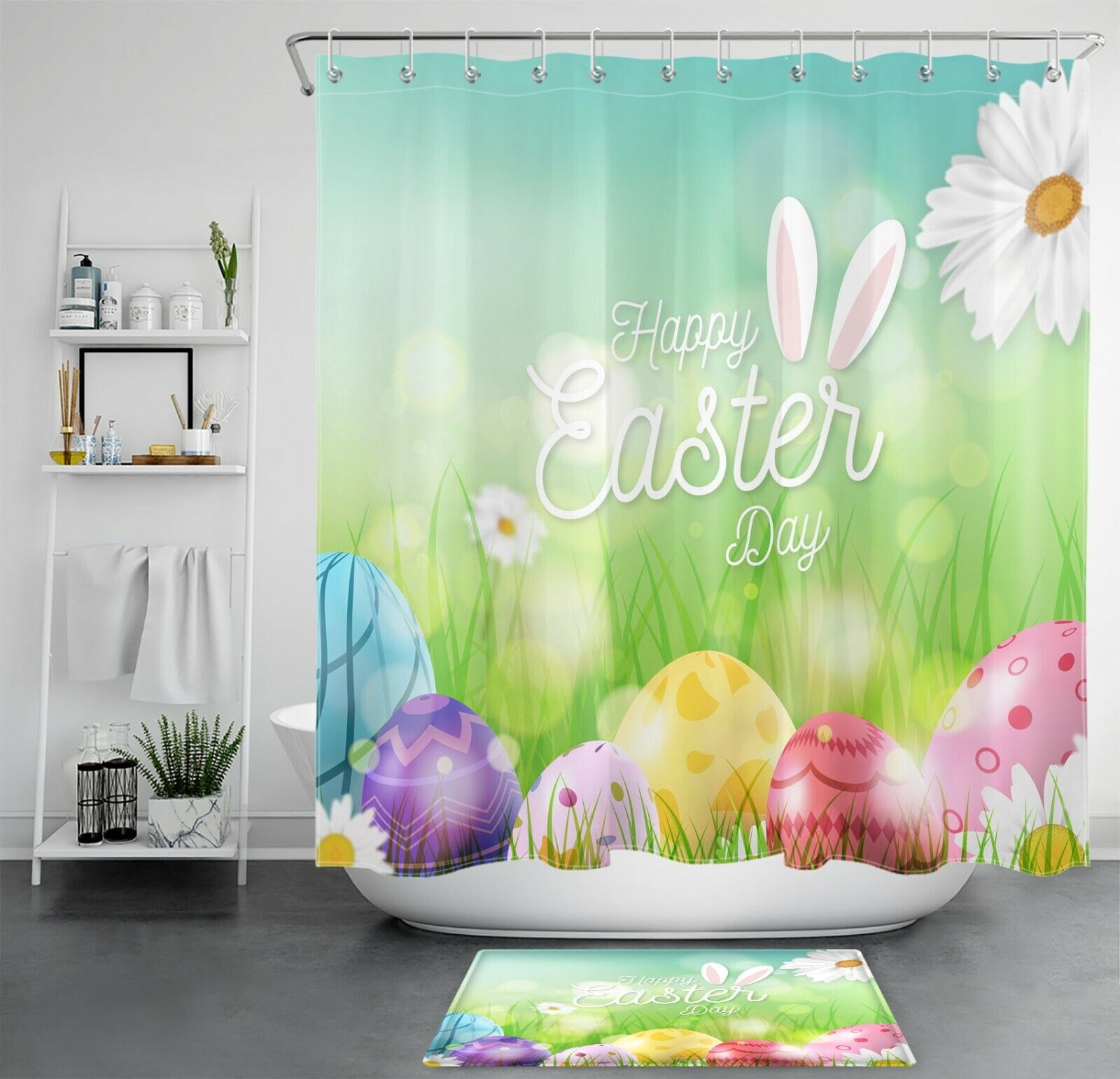 Spring Sunshine Flower With Easter Eggs Shower Curtain For Bathroom