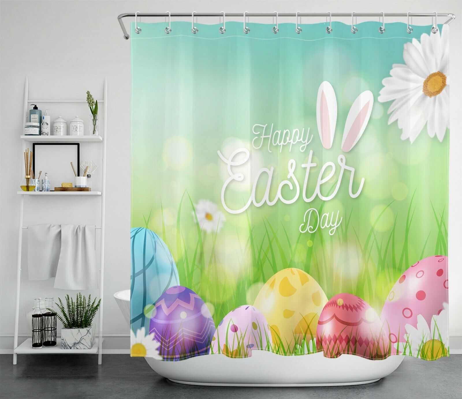 Spring Sunshine Flower With Easter Eggs Shower Curtain For Bathroom