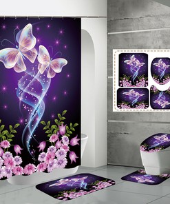 Spring Vibes Butterfly Flower Print Shower Curtain For Refreshing Bathroom Decor