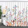 Spring Watercolor Flowers Bunny Shower Curtain - Easter Bunny Floral Cute Rabbits Holiday Bath Curtains