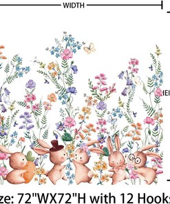 Spring Watercolor Flowers Bunny Shower Curtain - Easter Bunny Floral Cute Rabbits Holiday Bath Curtains