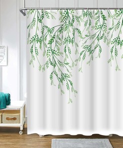 Spring Watercolor Leaves Shower Curtain Set - Botanical Theme Bathroom Decor