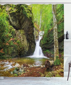 Spring Waterfall Nature Shower Curtain - Scenery Print for Bathroom Decor