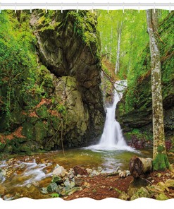 Spring Waterfall Nature Shower Curtain - Scenery Print for Bathroom Decor