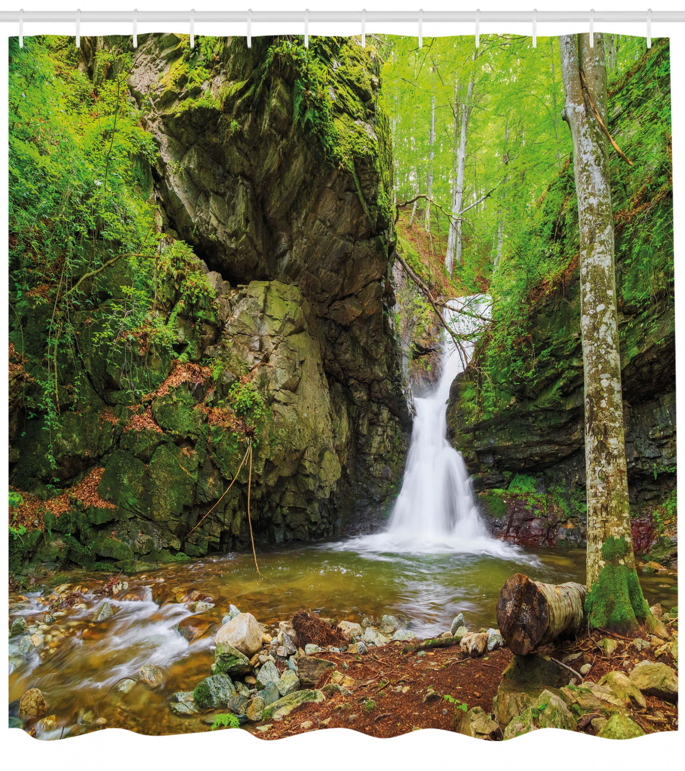 Spring Waterfall Nature Shower Curtain - Scenery Print for Bathroom Decor