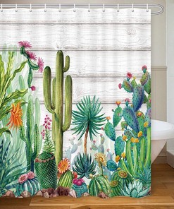 Springtime Succulents and Monstera Print Shower Curtain for A Fresh and Bright Bathroom 
