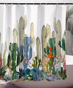 Springtime Succulents and Monstera Print Shower Curtain for A Fresh and Bright Bathroom