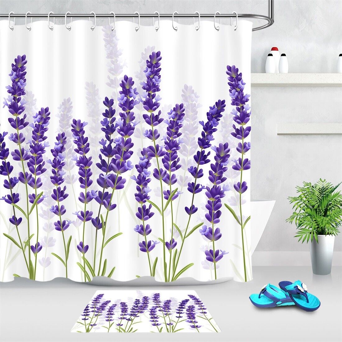 Spruce Up Your Bathroom with a Watercolor Lavender Flowers Design Shower Curtain