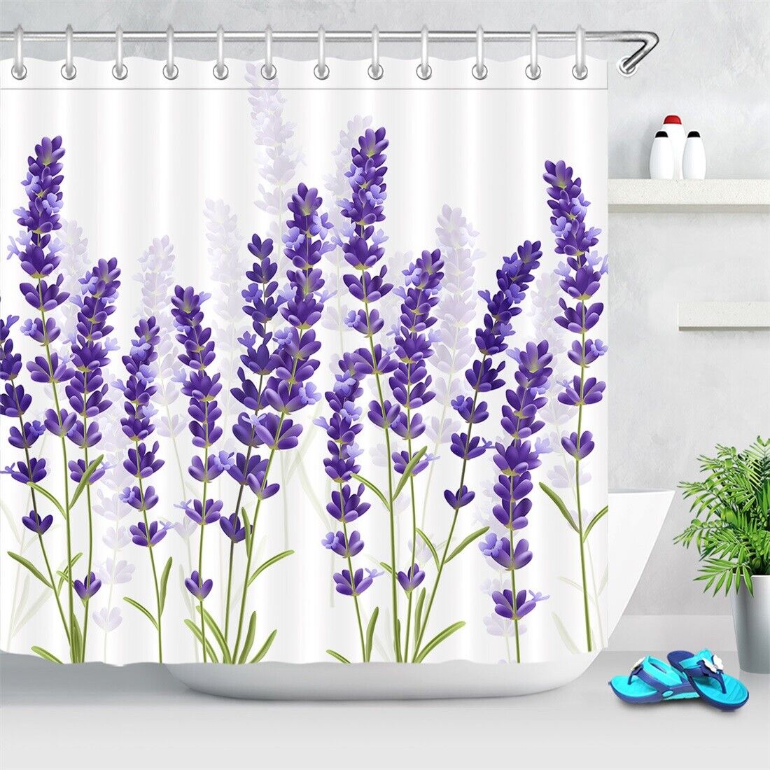 Spruce Up Your Bathroom with a Watercolor Lavender Flowers Design Shower Curtain