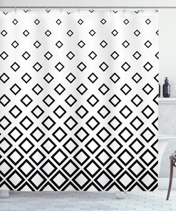 Square Pattern Art Print Shower Curtain For Modern Bathroom