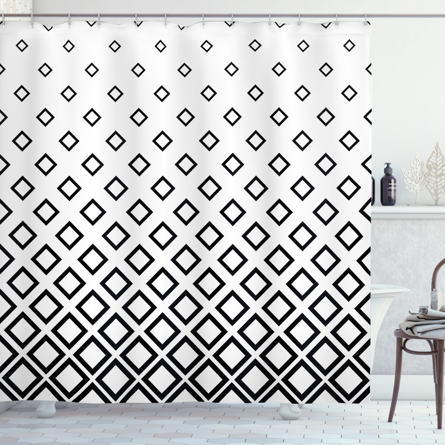 Square Pattern Art Print Shower Curtain For Modern Bathroom