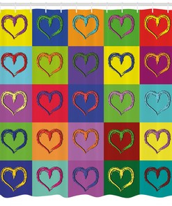 Square Print Art Shower Curtain - Unique Living Heart Colorful Bathroom Decor