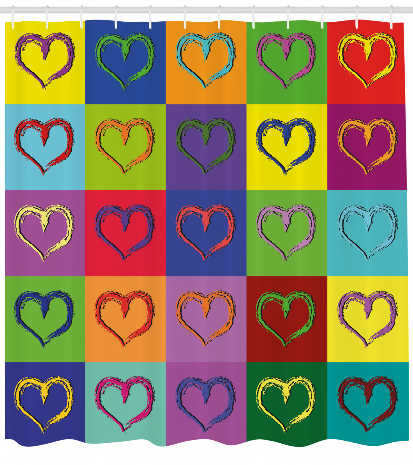 Square Print Art Shower Curtain - Unique Living Heart Colorful Bathroom Decor