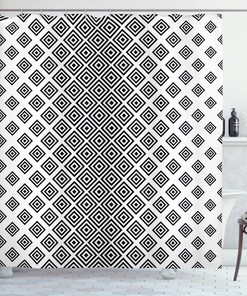 Square Shape Geometric Print Shower Curtain For Modern Bathroom Decor