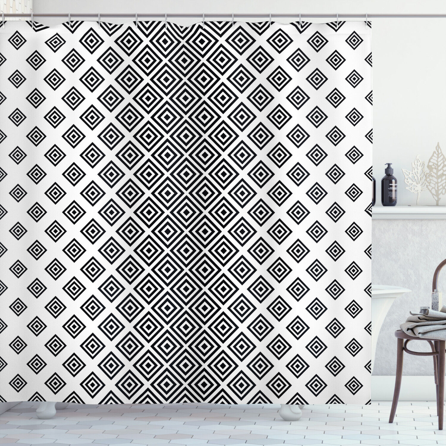 Square Shape Geometric Print Shower Curtain For Modern Bathroom Decor