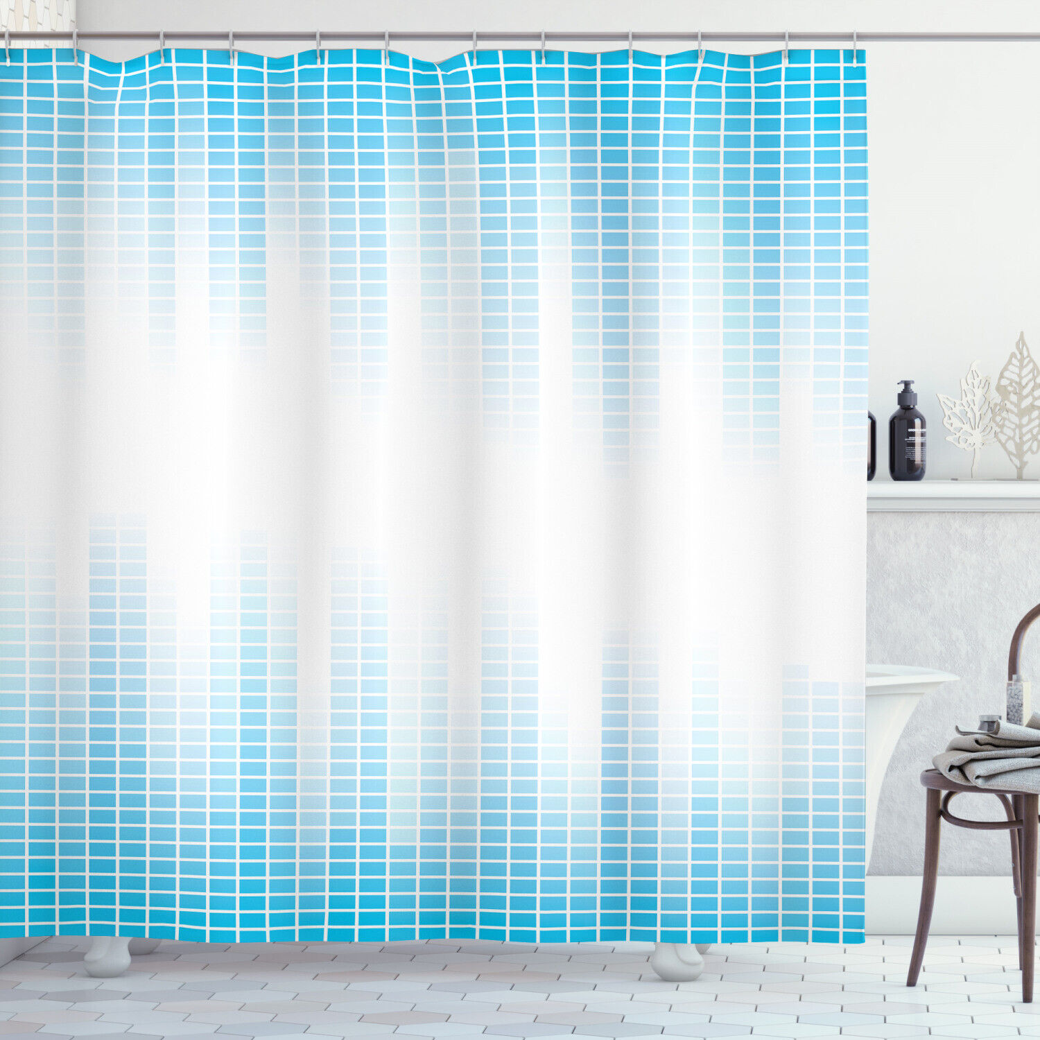 Squared Design Geometric Print Shower Curtain for Modern Bathrooms