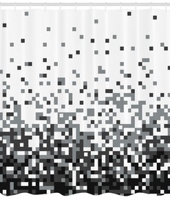 Squares Greyscale Print Shower Curtain For Modern Bathroom