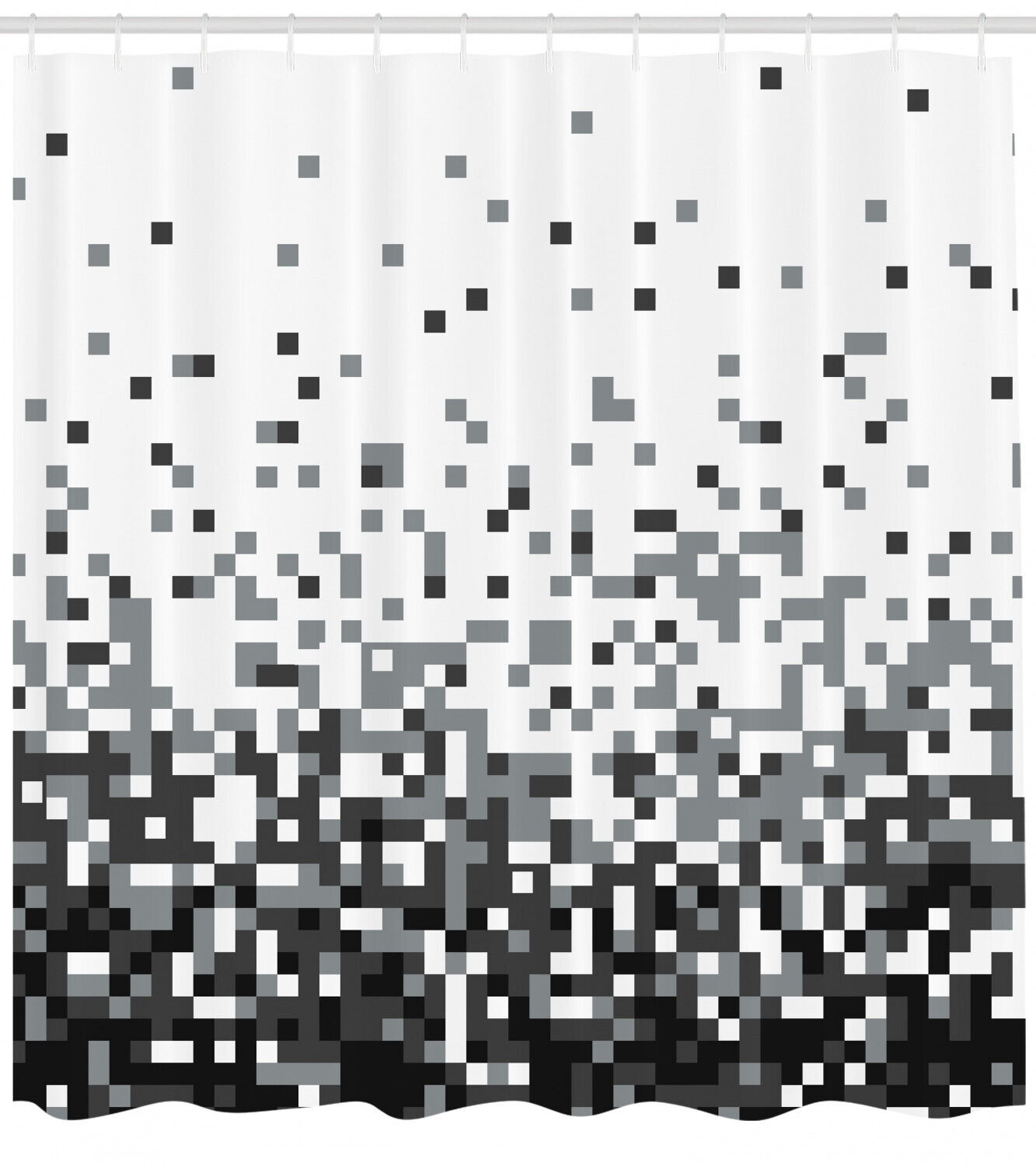 Squares Greyscale Print Shower Curtain For Modern Bathroom