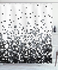 Squares Greyscale Print Shower Curtain For Modern Bathroom