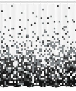 Squares Greyscale Print Shower Curtain For Modern Bathroom