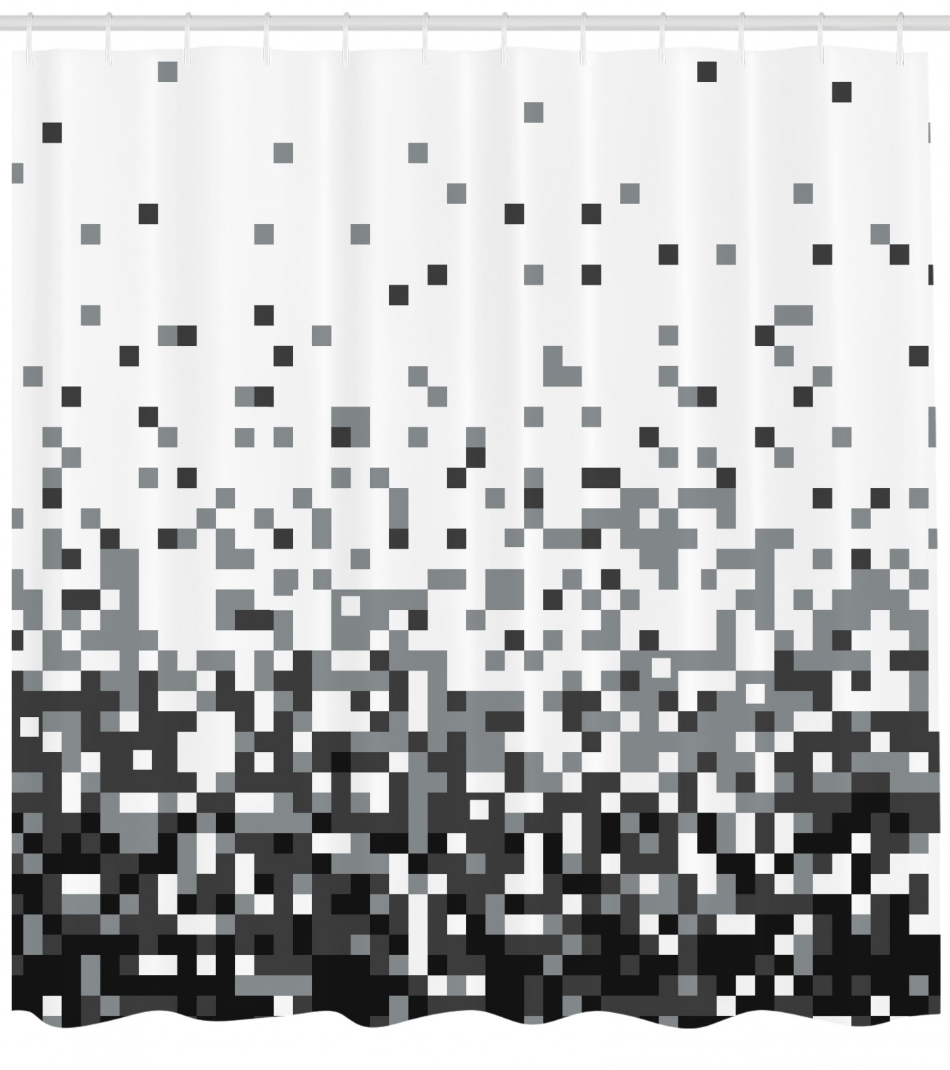 Squares Greyscale Print Shower Curtain For Modern Bathroom