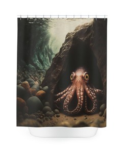 Squid Themed Fabric Shower Curtain For Bathroom