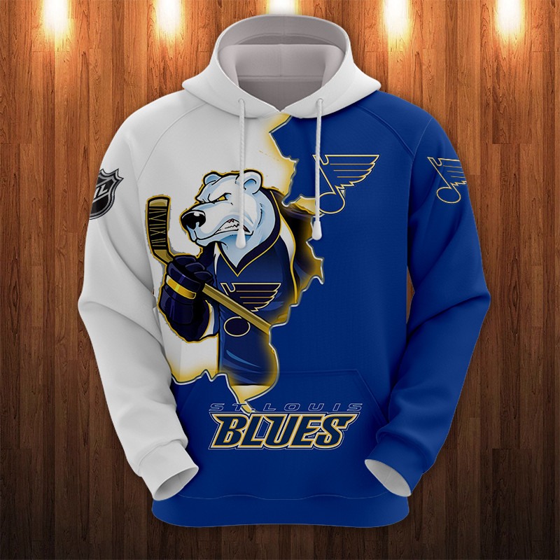 St. Louis Blues Hoodie 3D Cartoon Graphic Zip Hoodie Zipper For Fans With Custom All Over Print Hoodie